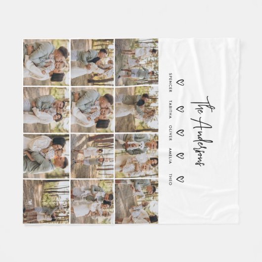 現代のスクリプト個人5家族ギフト黒と白 フリースブランケット (正面(横))