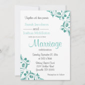 現代のターコイズ色の花のスクロール 招待状 (正面)