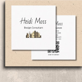 現代のデザインコンサルタント QRコード モダン スクエア名刺