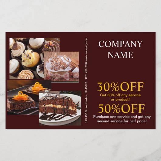 現代のデザートケーキ カップケーキ バーガー ベーカリー チラシ (正面)