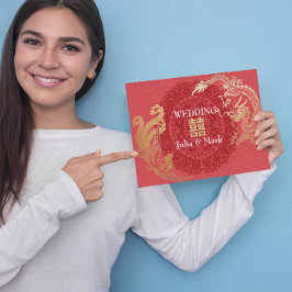 現代のドラゴン・フェニックス中国結婚式招待状 赤 招待状