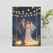 現代のハッピーエンドの駆け落ち式の受付案内 招待状 (スタンド正面)