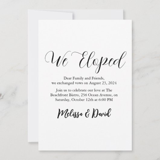 現代のハッピーエンドの駆け落ち式の披露宴の招待状 招待状 (裏面)