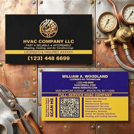 現代のプロフェッショナルエアコン・HVAC会社ロゴ＆ライセンス 名刺