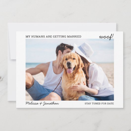 現代のペット写真 犬の結婚式 婚約のお知らせ 案内状 (正面)