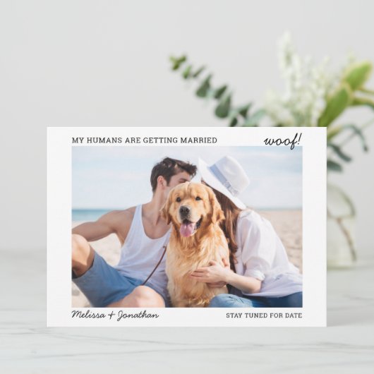 現代のペット写真 犬の結婚式 結婚のご案内 案内状 (スタンド正面)