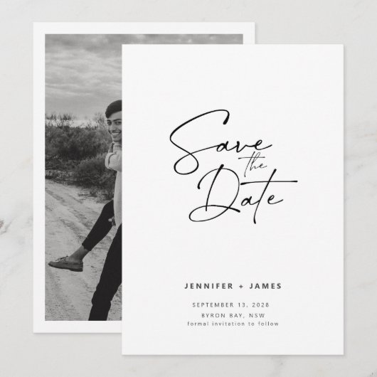 現代のモダンスクリプト セーブ・ザ・デート 招待状 (正面/裏面)