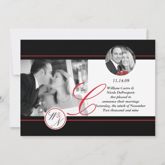 現代のモノグラム結婚発表 案内状 (正面)