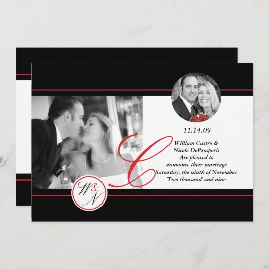 現代のモノグラム結婚発表 案内状 (正面/裏面)