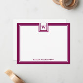 現代のモノグラム ワインレッド 境界線 ステーショナリー ノートカード (正面/裏面インサイチュ)