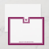 現代のモノグラム ワインレッド 境界線 ステーショナリー ノートカード (正面/裏面)