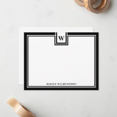 現代のモノグラム 黒枠 ステーショナリー ノートカード (正面/裏面インサイチュ)