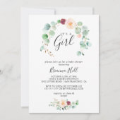 現代のユーカリ　It's A Girl ベビーシャワー 招待状 (正面)