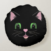 現代のユーモアあふれる可愛い黒猫の顔の漫画 ラウンドクッション (裏面)