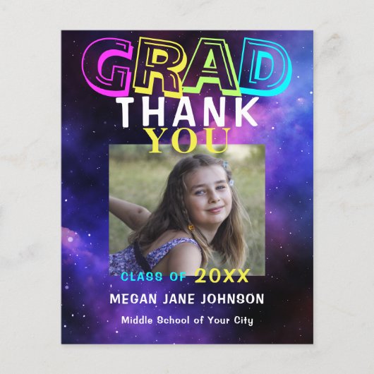 現代の中学校の卒業式で予算に優しいお礼の言葉 チラシ (正面)