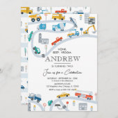 現代の交通機関 トラックと車の誕生日 招待状 (正面/裏面)