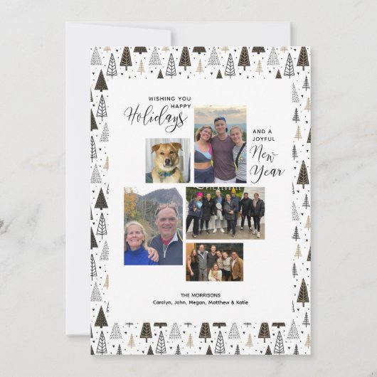 現代の休日 新年の写真コラージュ 手描き シーズンカード (正面)