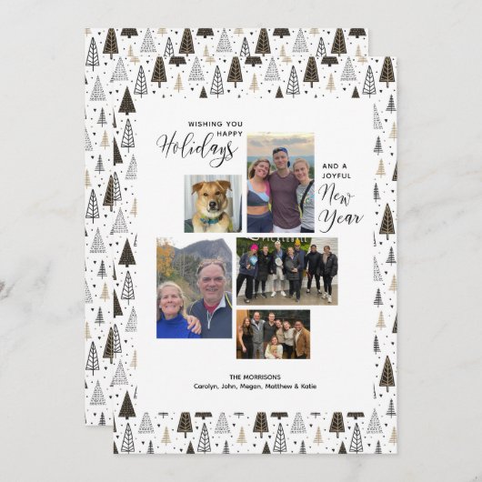 現代の休日　新年の写真コラージュ　手描き シーズンカード (正面/裏面)