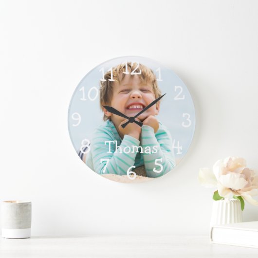 現代の個性的な写真名前 ラージ壁時計 (ホーム)