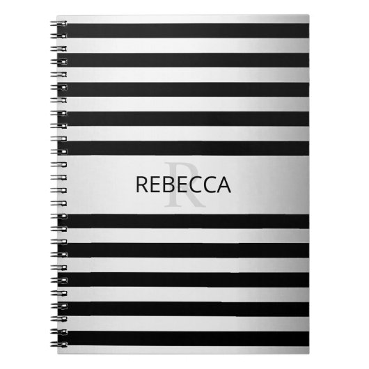 現代の偽シルバーオンブレストライプ & ブラック ノートブック (正面)