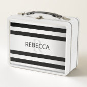 現代の偽銀オンブレストライプ & ブラック メタルランチボックス (正面)