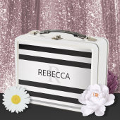 現代の偽銀オンブレストライプ & ブラック メタルランチボックス