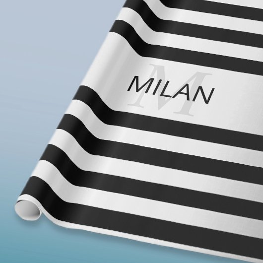 現代の偽銀オンブレストライプ & ブラック ラッピングペーパー