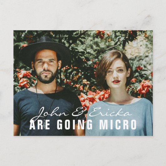 現代の写真を使ったマイクロウェディングの縮小発表 インビテーションポストカード (正面)