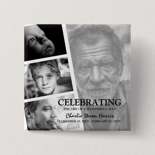 現代の写真ライフストーリーコラージュ葬儀 缶バッジ (正面)