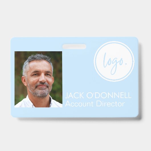 現代の写真付き身分証明書のビジネス ロゴ 青 バッジ (正面)