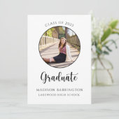 現代の写真 ブラック＆ホワイト写真 卒業式 招待状 (スタンド正面)