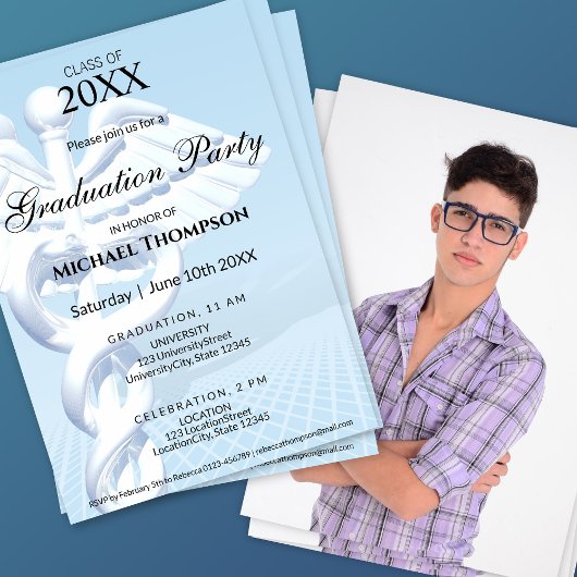 現代の医療ケア用カドゥケウス卒業 | フォト 招待状