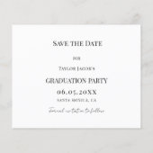 現代の卒業パーティーの男の予算を節約する Save the Date チラシ (裏面)
