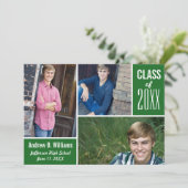 現代の卒業写真コラージュ クラス 20XX 緑 招待状 (スタンド正面)