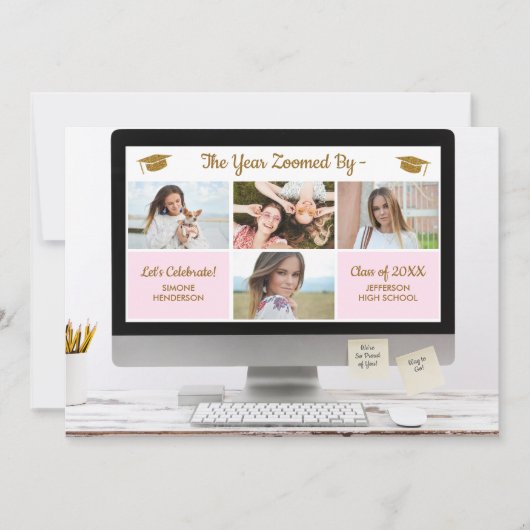 現代の卒業写真コラージュ 面白い卒業パーティー 招待状 (正面)