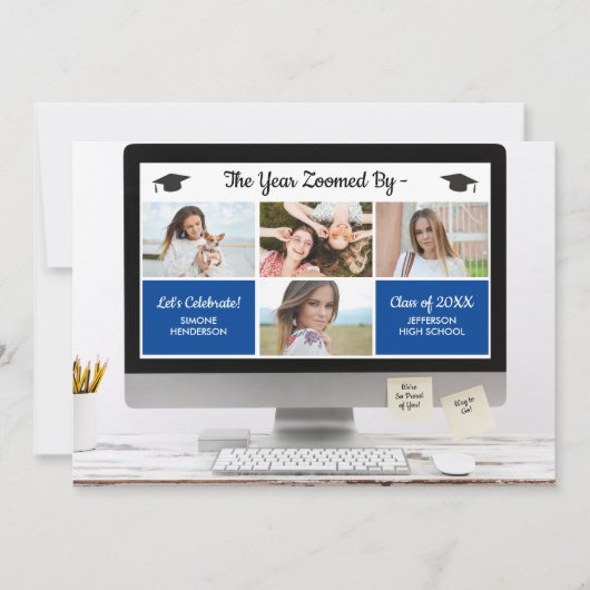 現代の卒業写真コラージュ 面白い卒業パーティー 招待状 (正面)