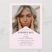 現代の卒業写真 卒業パーティー リボン ピンク 招待状 (裏面)