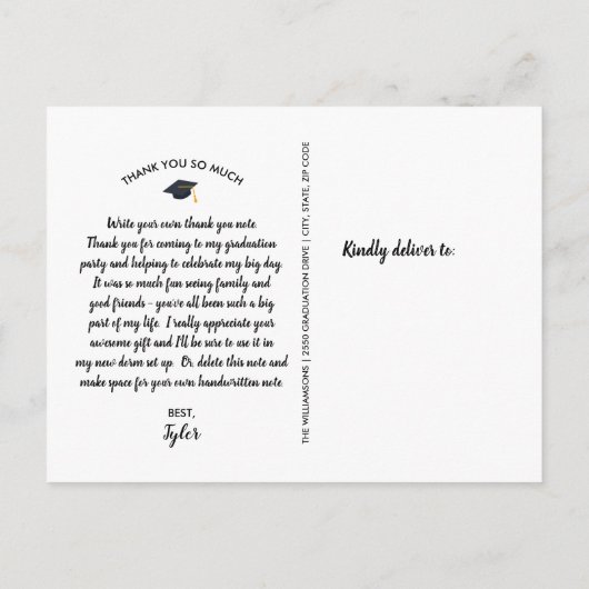 現代の卒業写真 卒業パーティー 感謝 ポストカード (裏面)
