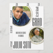 現代の卒業式 ゴールド写真 白い発表 招待状 (正面/裏面)