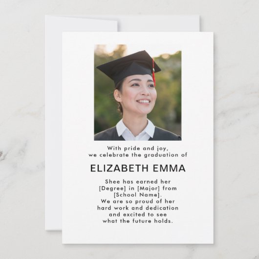 現代の卒業生向け 手書きのおしゃれな卒業おめでとうカード 案内状 (裏面)