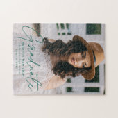 現代の卒業生 グリーン スクリプト フォト 卒業 ジグソーパズル (横)