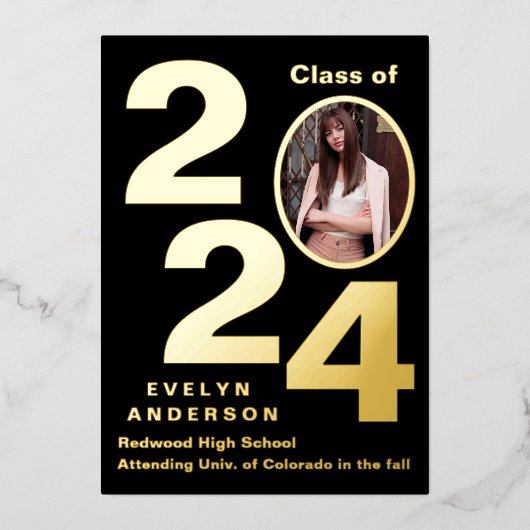 現代の卒業発表 & パーティ招待状 箔招待状 (正面)