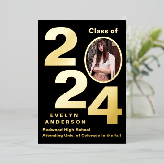 現代の卒業発表 & パーティ招待状 箔招待状 (立ち正面)