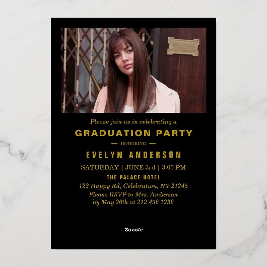 現代の卒業発表 & パーティ招待状 箔招待状 (裏面)