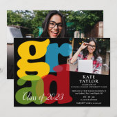 現代の卒業2枚写真 卒業パーティー招待状 招待状 (正面/裏面)