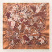 現代の喜びの燃えたオレンジ色の蝶の刺繍 ガラスコースター (正面)