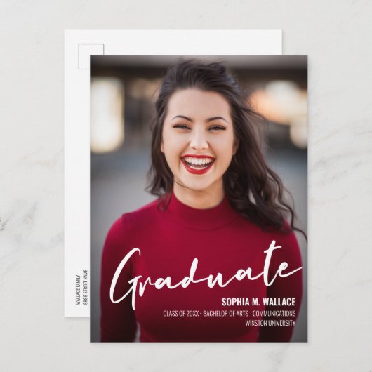 現代の大学卒業生のためのスクリプトカスタムフォト 案内ポストカード (正面/裏面)