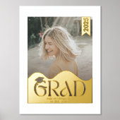 現代の帽子の写真で卒業おめでとう 高校 フォイルプリント 箔ポスター (正面)