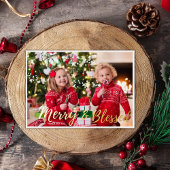 現代の幸せと喜びに満ちた赤と黒のチェック柄 箔シーズンカード