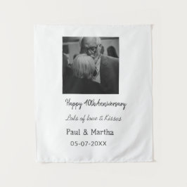 現代の幸せな40周年記念 - 名前、日付、写真を追加 タペストリー